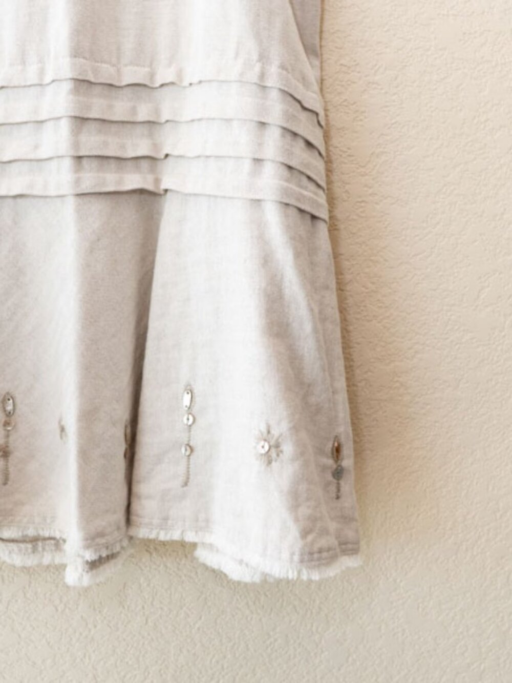 JH Collectibles Linen Cotton Skirt Size 16 Beige Embroidered Flounce Hem Midi - Picture 6 of 12